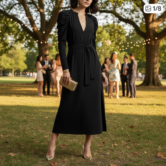 #A317  Zara Women’s Black Belted Midi Puff Shoulder Pre- Owned Chic Posh Style S - Picture 3 of 9